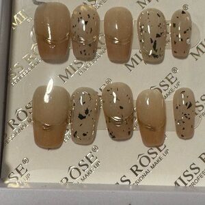 Beige and Black Speckled False Nails